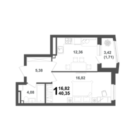 Квартира 40,4 м², 1-комнатная - изображение 1