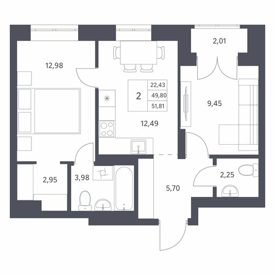 51,8 м², 2-комнатная квартира 6 500 000 ₽ - изображение 12