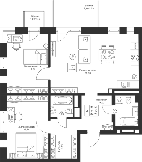 63,4 м², 2-комнатная квартира 9 208 850 ₽ - изображение 23
