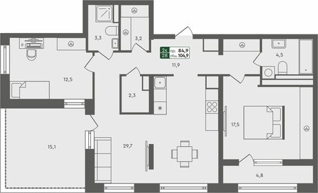 Квартира 104,8 м², 2-комнатная - изображение 1