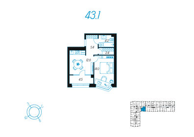 Квартира 43,1 м², 1-комнатная - изображение 1