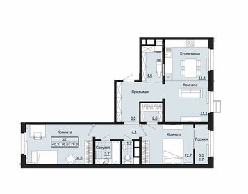 Квартира 78,3 м², 3-комнатная - изображение 1