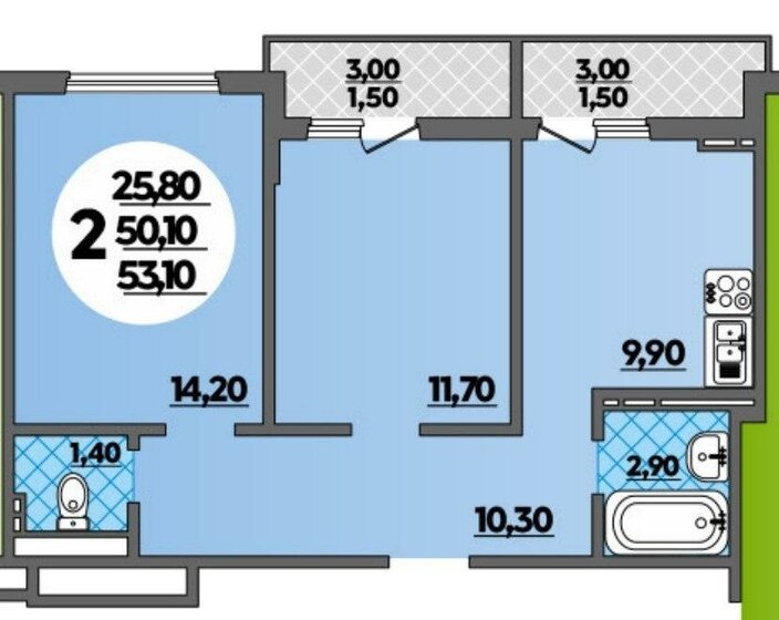 50 м², 2-комнатная квартира 7 750 000 ₽ - изображение 1