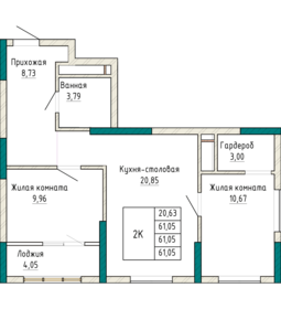 61 м², 2-комнатная квартира 8 489 000 ₽ - изображение 20