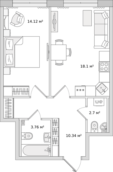 49 м², 1-комнатная квартира 12 105 980 ₽ - изображение 16