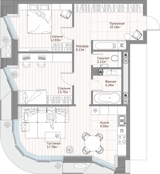 78,3 м², 2-комнатная квартира 26 716 860 ₽ - изображение 1