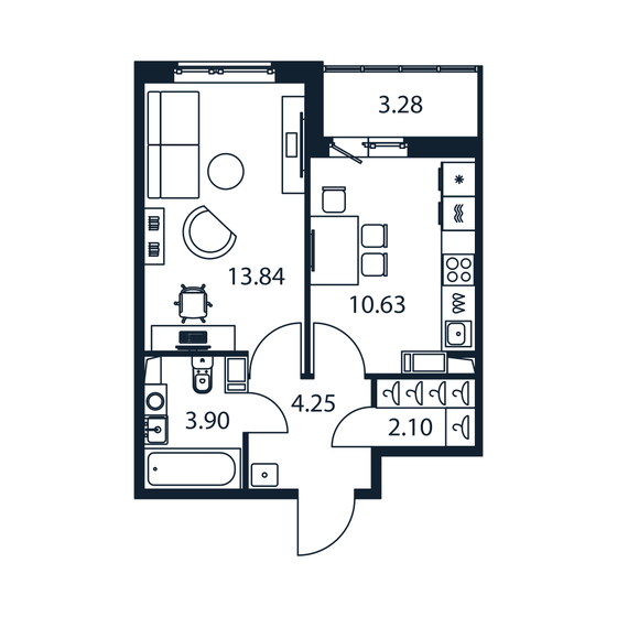 36,4 м², 1-комнатная квартира 5 966 888 ₽ - изображение 1