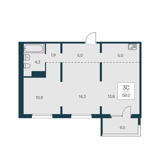 59 м², 3-комнатная квартира 6 050 000 ₽ - изображение 1