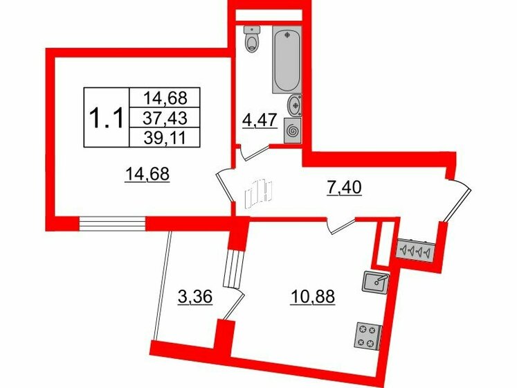 36,8 м², 1-комнатная квартира 7 350 174 ₽ - изображение 1