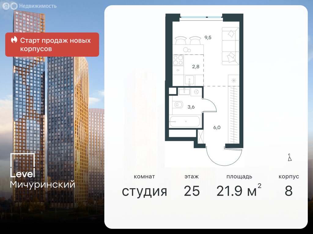 Варианты планировок ЖК Level Мичуринский - планировка 5