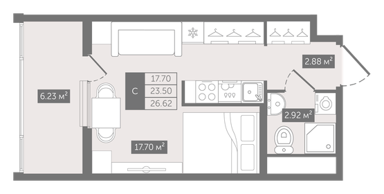 27 м², квартира-студия 15 236 883 ₽ - изображение 62