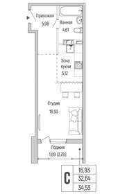 Квартира 34,5 м², студия - изображение 1