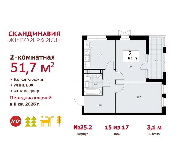 51,7 м², 2-комнатная квартира 15 024 027 ₽ - изображение 24