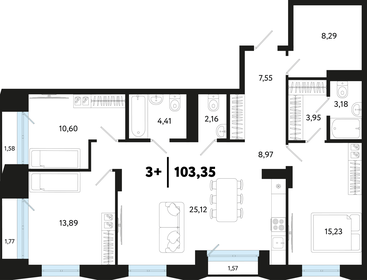 Квартира 103,4 м², 3-комнатная - изображение 1