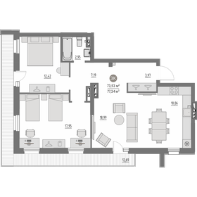 Квартира 73,5 м², 2-комнатная - изображение 1