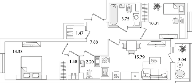 Квартира 58,5 м², 2-комнатная - изображение 1