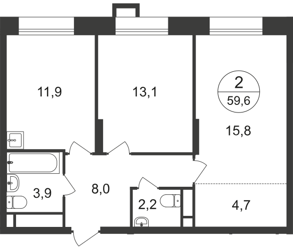 59,6 м², 2-комнатная квартира 16 604 322 ₽ - изображение 1