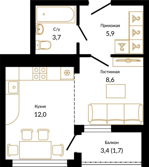 31,9 м², 1-комнатная квартира 15 905 340 ₽ - изображение 45