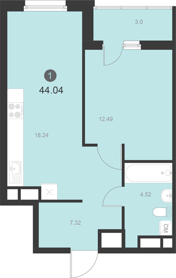 43,9 м², 1-комнатная квартира 8 329 230 ₽ - изображение 1