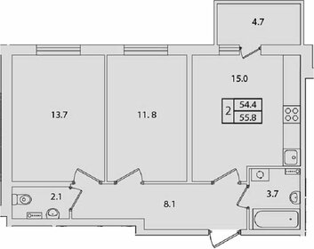 Квартира 55,8 м², 2-комнатная - изображение 1