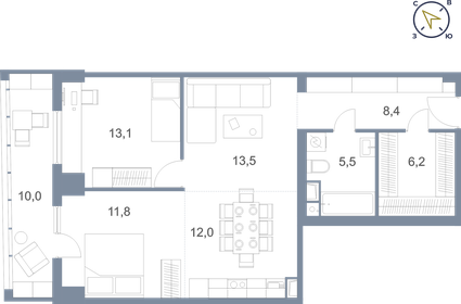 80,5 м², 1-комнатная квартира 7 180 000 ₽ - изображение 8