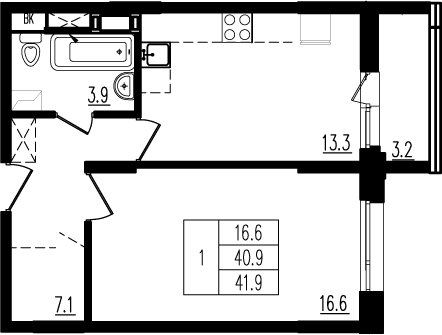 41,9 м², 1-комнатная квартира 6 965 875 ₽ - изображение 1