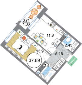 Квартира 37,7 м², 1-комнатная - изображение 1