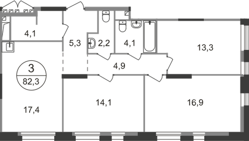 82,3 м², 3-комнатная квартира 18 139 622 ₽ - изображение 64