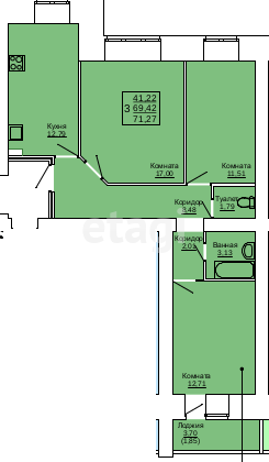 71,3 м², 3-комнатная квартира 6 611 000 ₽ - изображение 23