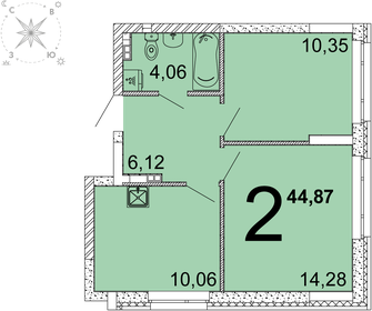 Квартира 44,9 м², 2-комнатная - изображение 1