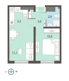 33,4 м², 1-комнатная квартира 3 584 755 ₽ - изображение 20