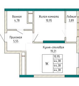 44,4 м², 1-комнатная квартира 6 923 000 ₽ - изображение 33