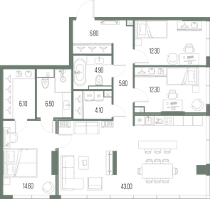 Квартира 116,4 м², 3-комнатная - изображение 1