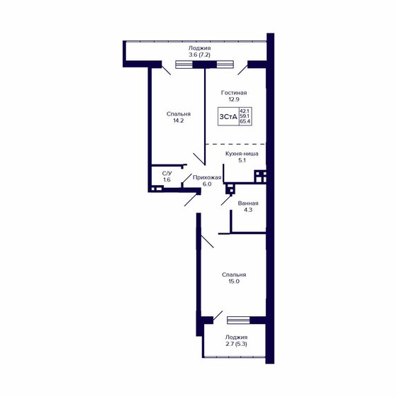 65,4 м², 3-комнатная квартира 8 207 700 ₽ - изображение 23