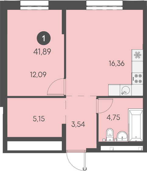 41,9 м², 1-комнатная квартира 7 163 190 ₽ - изображение 1