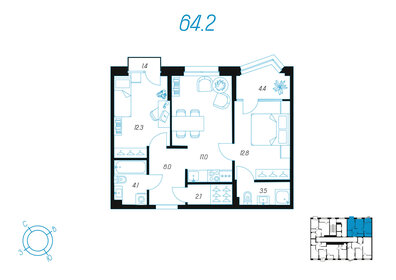 Квартира 64,2 м², 2-комнатная - изображение 1