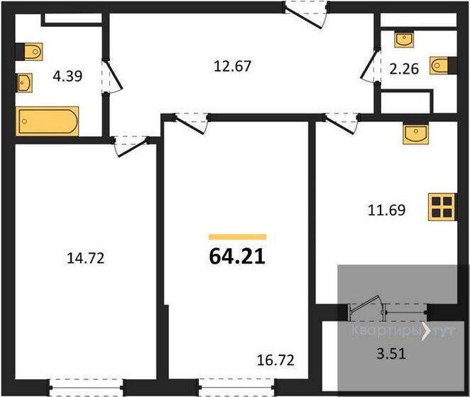 64,1 м², 2-комнатная квартира 9 466 590 ₽ - изображение 28