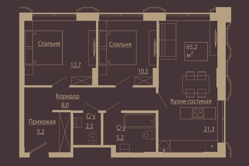 65,2 м², 3-комнатные апартаменты 16 792 260 ₽ - изображение 1