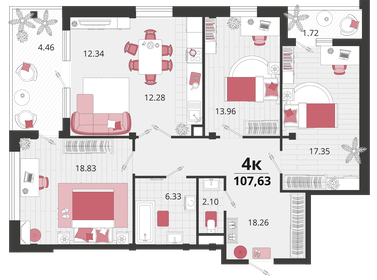 Квартира 107,6 м², 4-комнатная - изображение 1