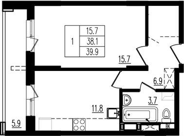 Квартира 39,9 м², 1-комнатная - изображение 1