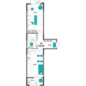 Квартира 46,7 м², 1-комнатная - изображение 1