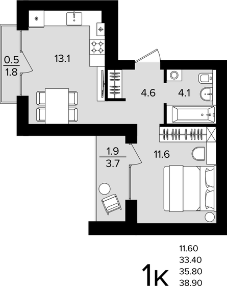 35,6 м², 1-комнатная квартира 7 411 991 ₽ - изображение 59