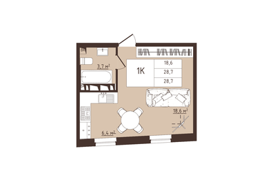 Квартира 28,7 м², 1-комнатная - изображение 1