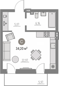 Квартира 34,2 м², студия - изображение 1