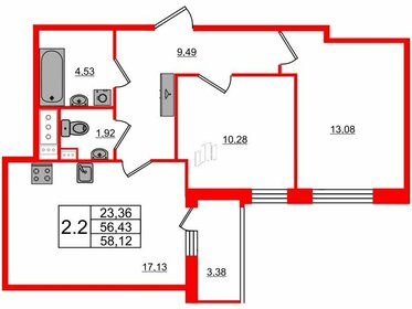 56,2 м², 2-комнатная квартира 14 300 273 ₽ - изображение 43