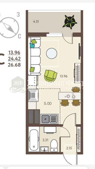 26,7 м², 1-комнатная квартира 2 934 800 ₽ - изображение 1