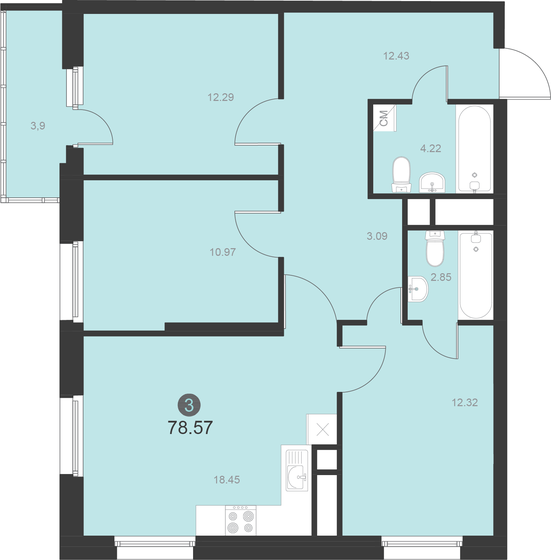 79,5 м², 3-комнатная квартира 15 492 750 ₽ - изображение 1