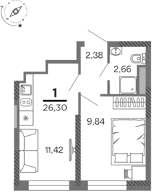 Квартира 26,3 м², 1-комнатная - изображение 1