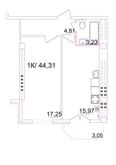 44,3 м², 1-комнатная квартира 3 491 628 ₽ - изображение 1