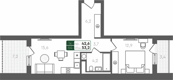 54,1 м², 1-комнатная квартира 6 350 000 ₽ - изображение 17